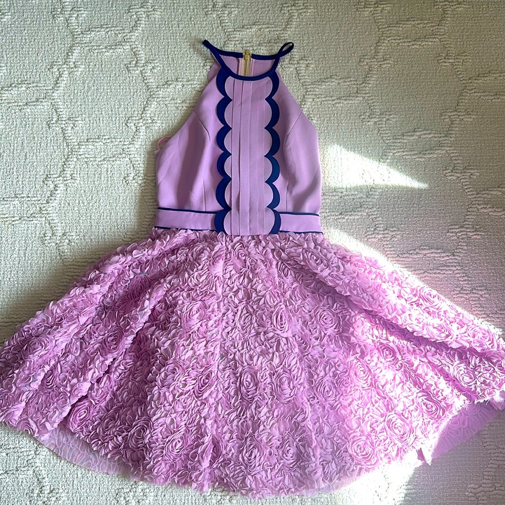 Three Floor Floral Purple Pink Dress